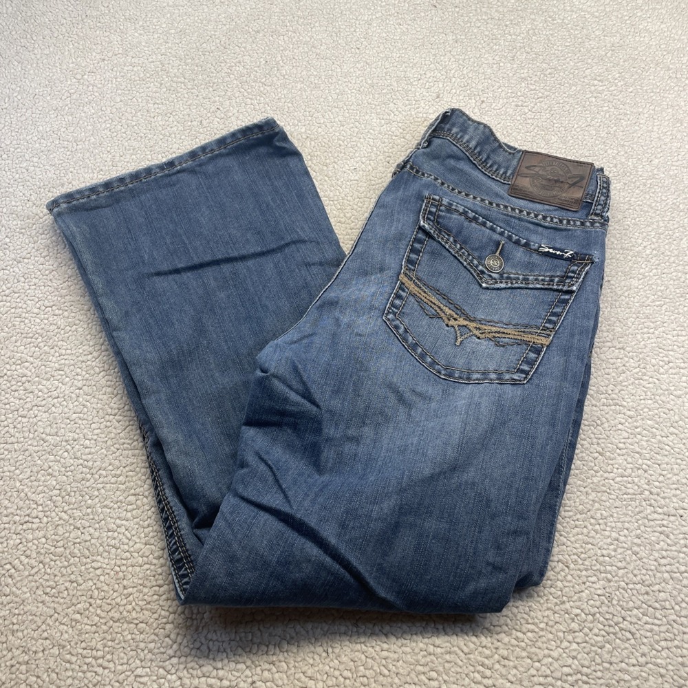 Seven7 Jeans Mens 36x32 (36x30) Blue Bootcut Flap Pocket Contrast Stitch Denim